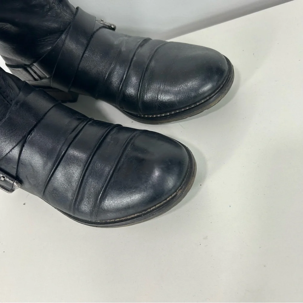 REMONTE black leather moto combat boots - Picture 2 of 11